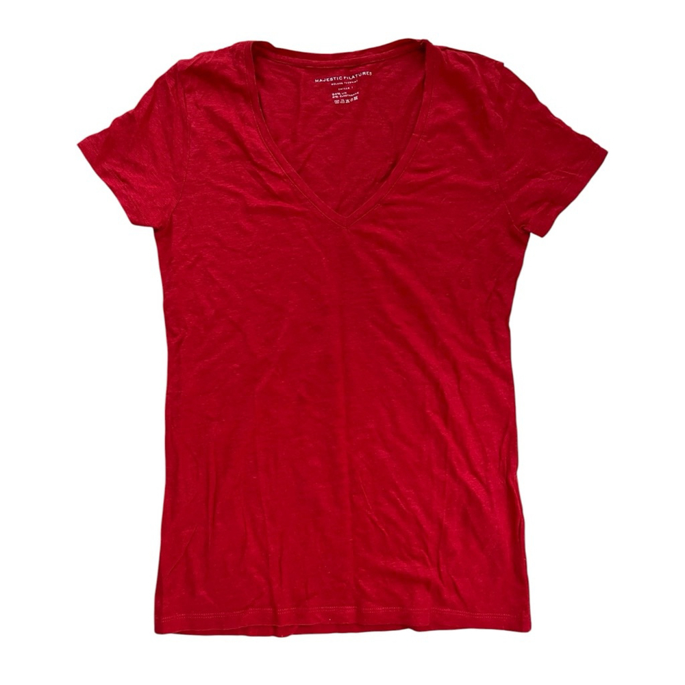 Majestic Filatures Red V-Neck T-Shirt Size Top sz1 - Picture 2 of 7